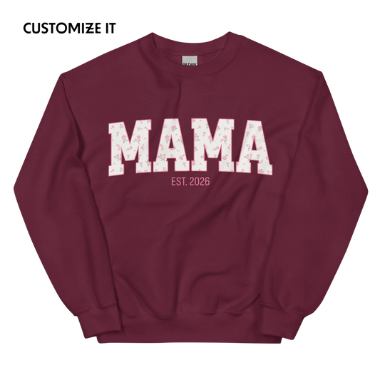 CUSTOM YEAR Mama Pink Floral Varsity Sweatshirt
