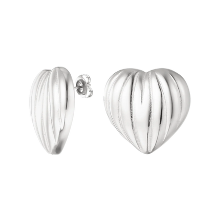 Ridged Heart Stud Earrings