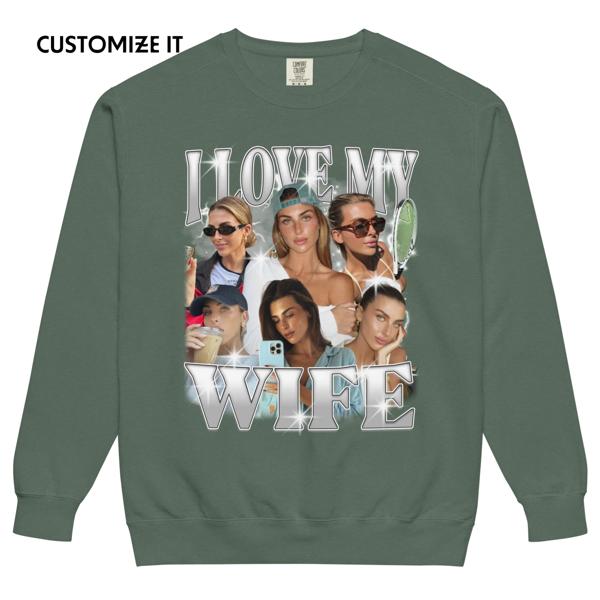 CUSTOM I Love My Wife Photo Bootleg Vintage Wash Crewneck Sweatshirt