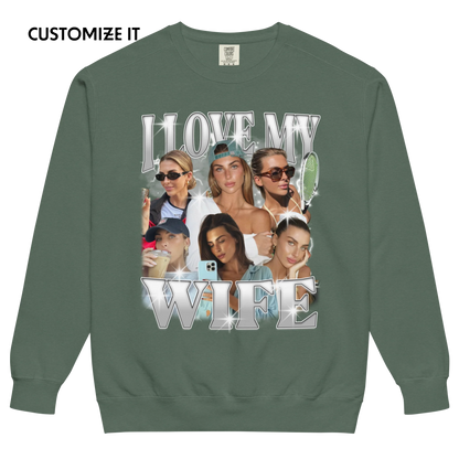 CUSTOM I Love My Wife Photo Bootleg Vintage Wash Crewneck Sweatshirt