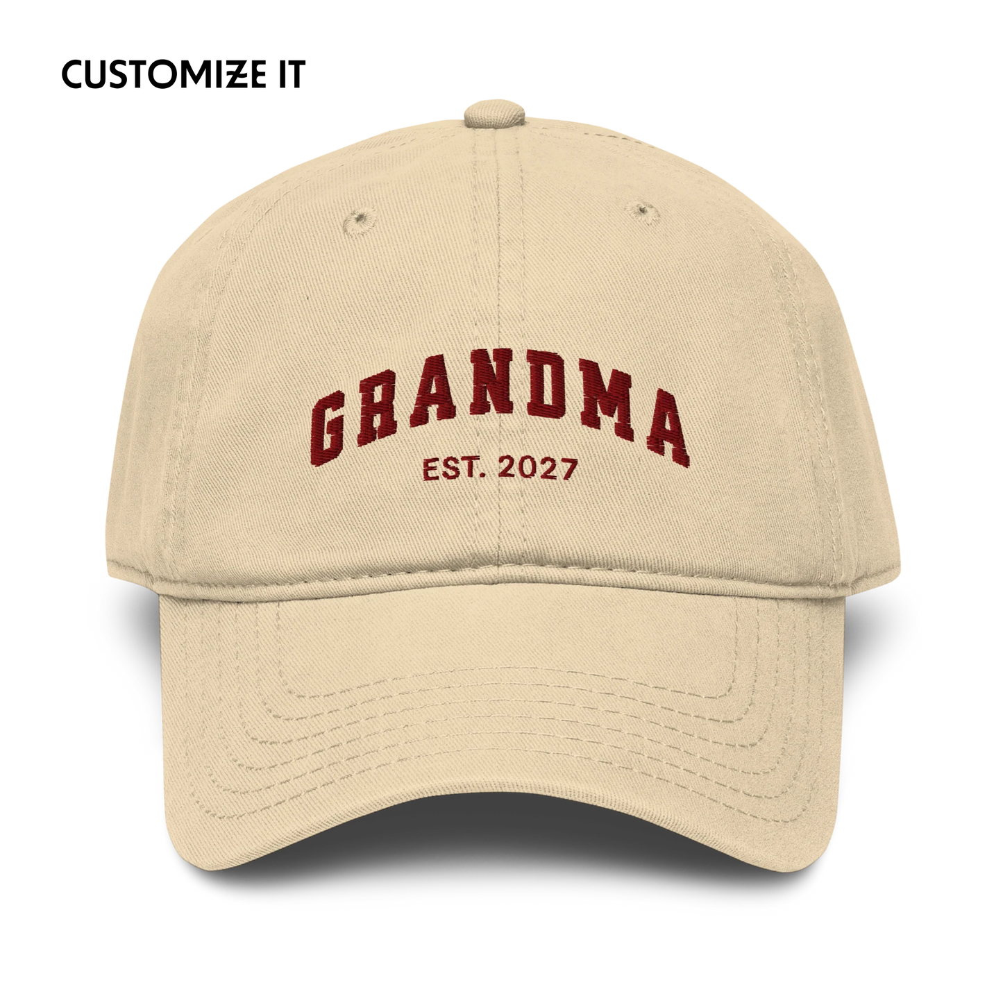 CUSTOM YEAR Grandma Embroidered Vintage Wash Baseball Cap