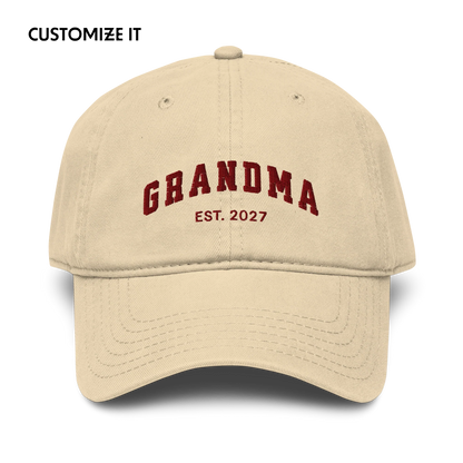 CUSTOM YEAR Grandma Embroidered Vintage Wash Baseball Cap