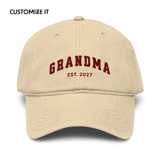 CUSTOM YEAR Grandma Embroidered Vintage Wash Baseball Cap
