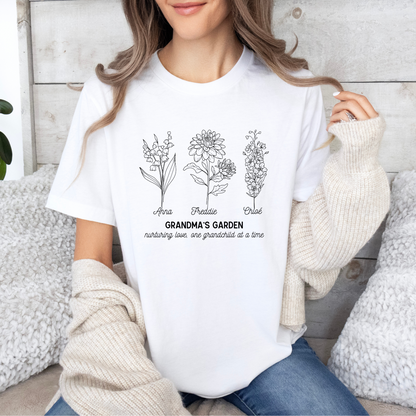 Custom Grandma's Garden Birth Month Flower T-Shirt