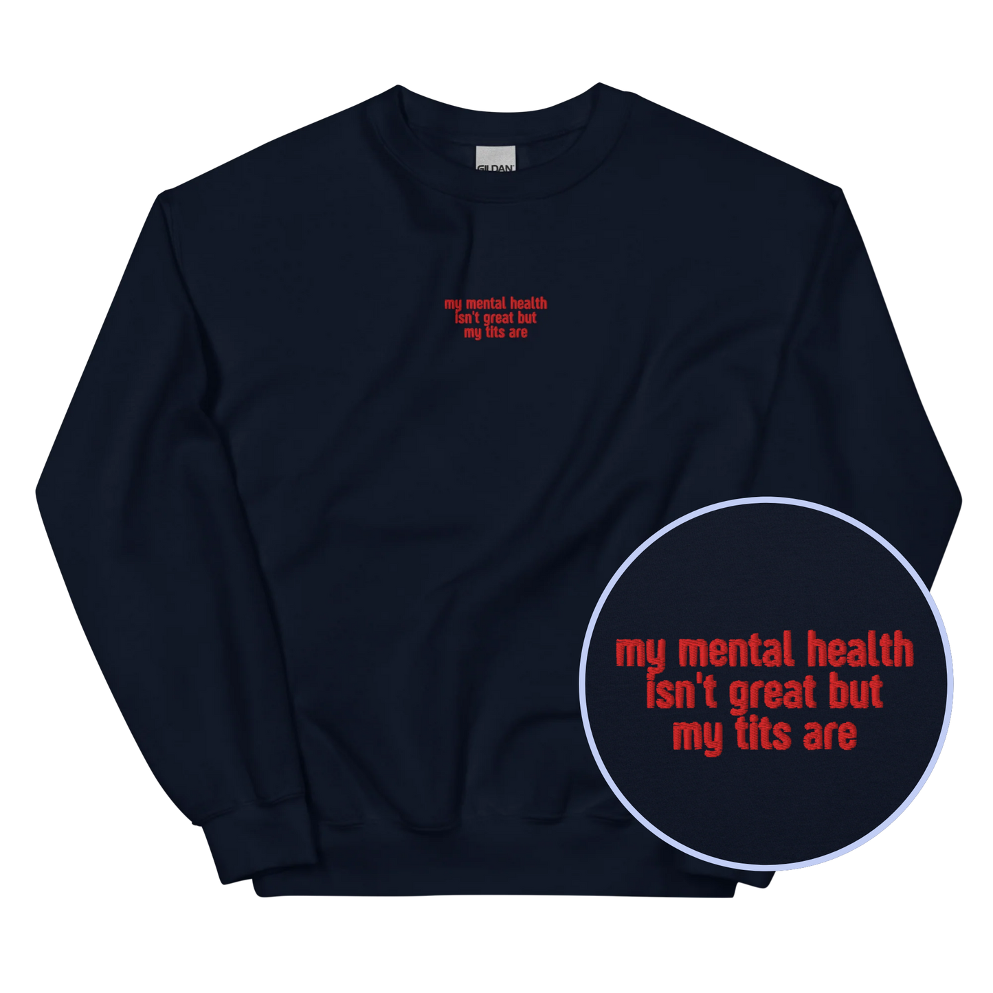 Mental Health Isn't Great Tits Are Embroidered Sweatshirt