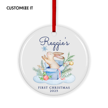 CUSTOM Baby's First Christmas Bunny Ceramic Christmas Ornament