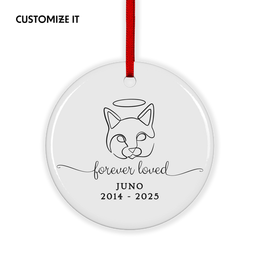 CUSTOM Cat Pet Memorial Forever Loved Ceramic Christmas Ornament
