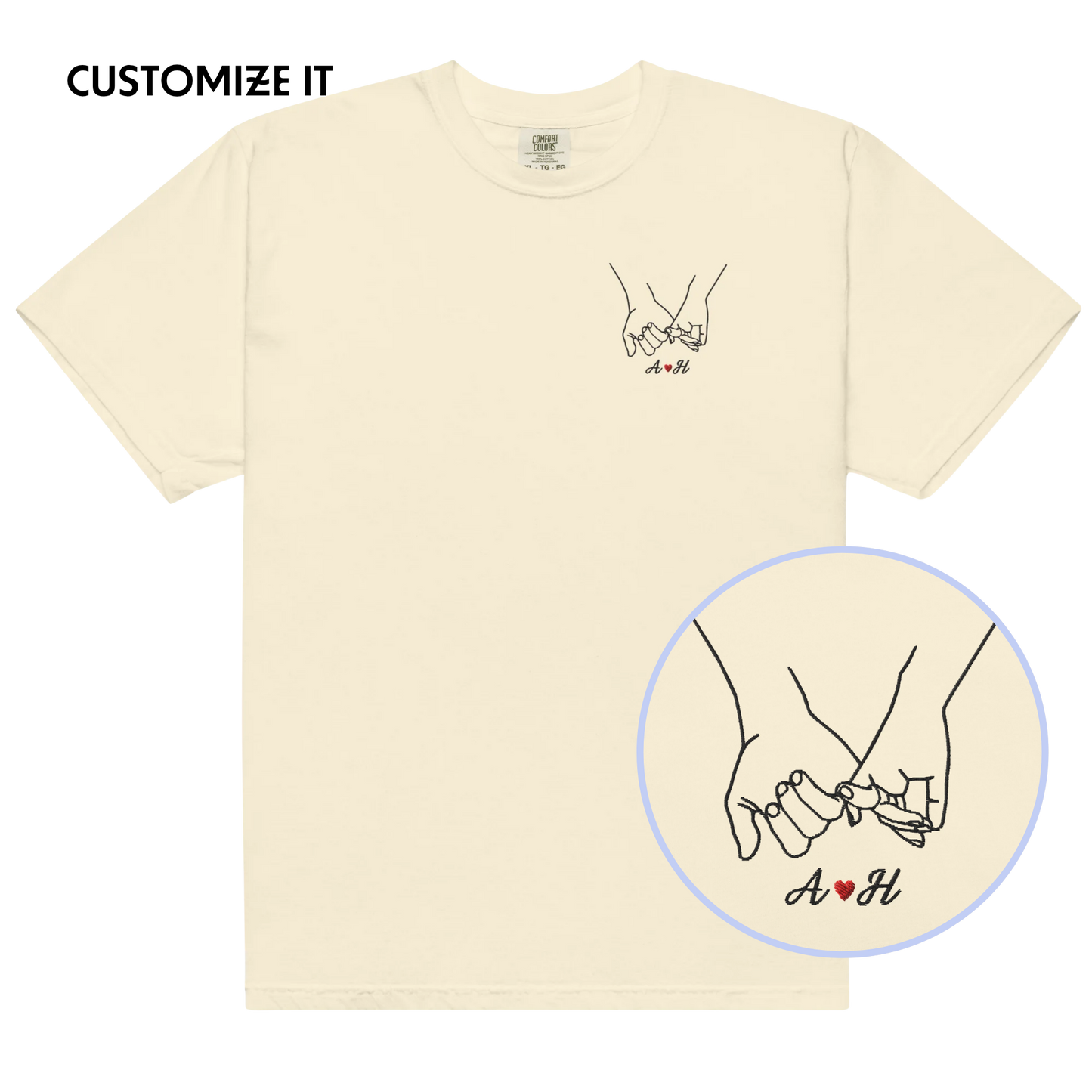 CUSTOM Couple Initials Embroidered T-Shirt - Pinky Promise