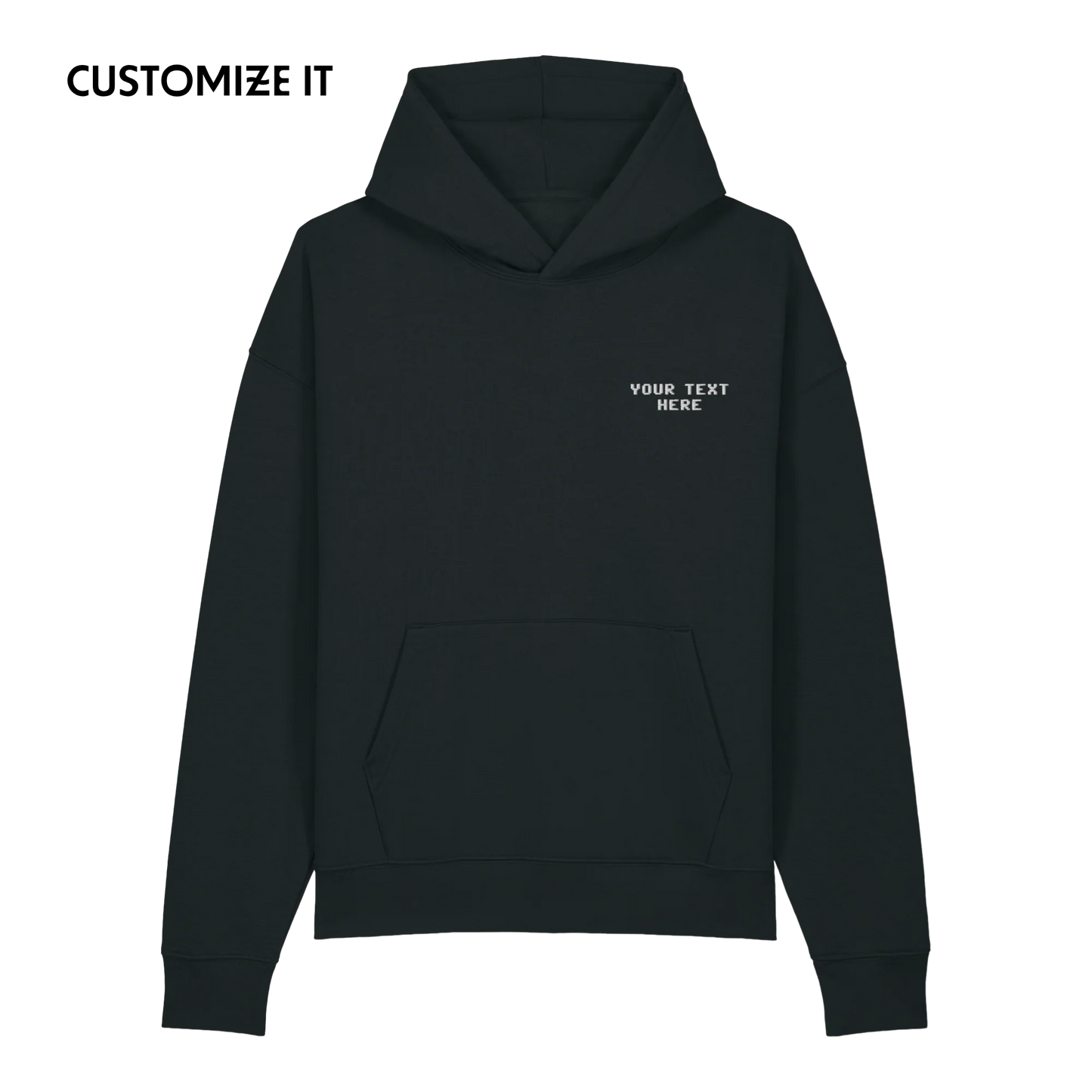 CUSTOM Your Text Pixel Embroidered Organic Relaxed Hoodie