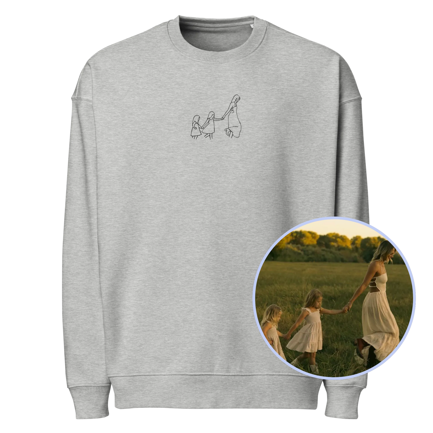 CUSTOM Embroidered Photo Portrait Organic Oversized Sweatshirt