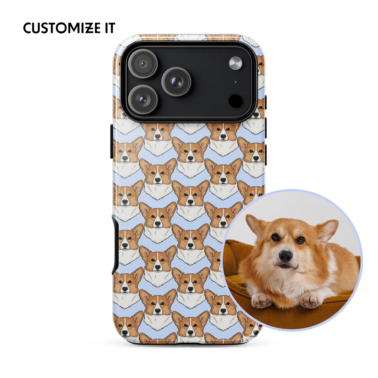 CUSTOM Hand-Drawn Pet Portrait iPhone Case | Blue