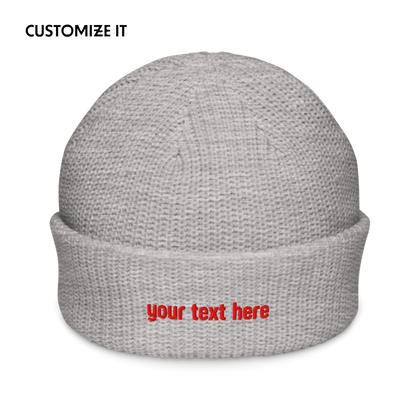 CUSTOM Text Red Embroidered Cable Beanie