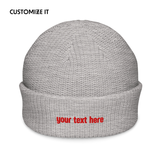CUSTOM Text Red Embroidered Cable Beanie