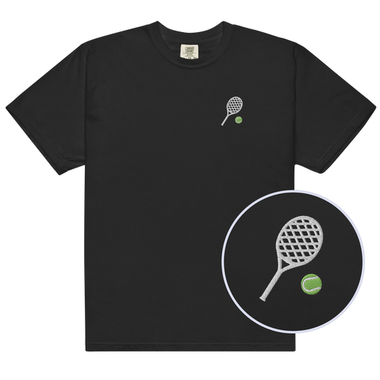 Tennis Racquet Embroidered Premium T-Shirt