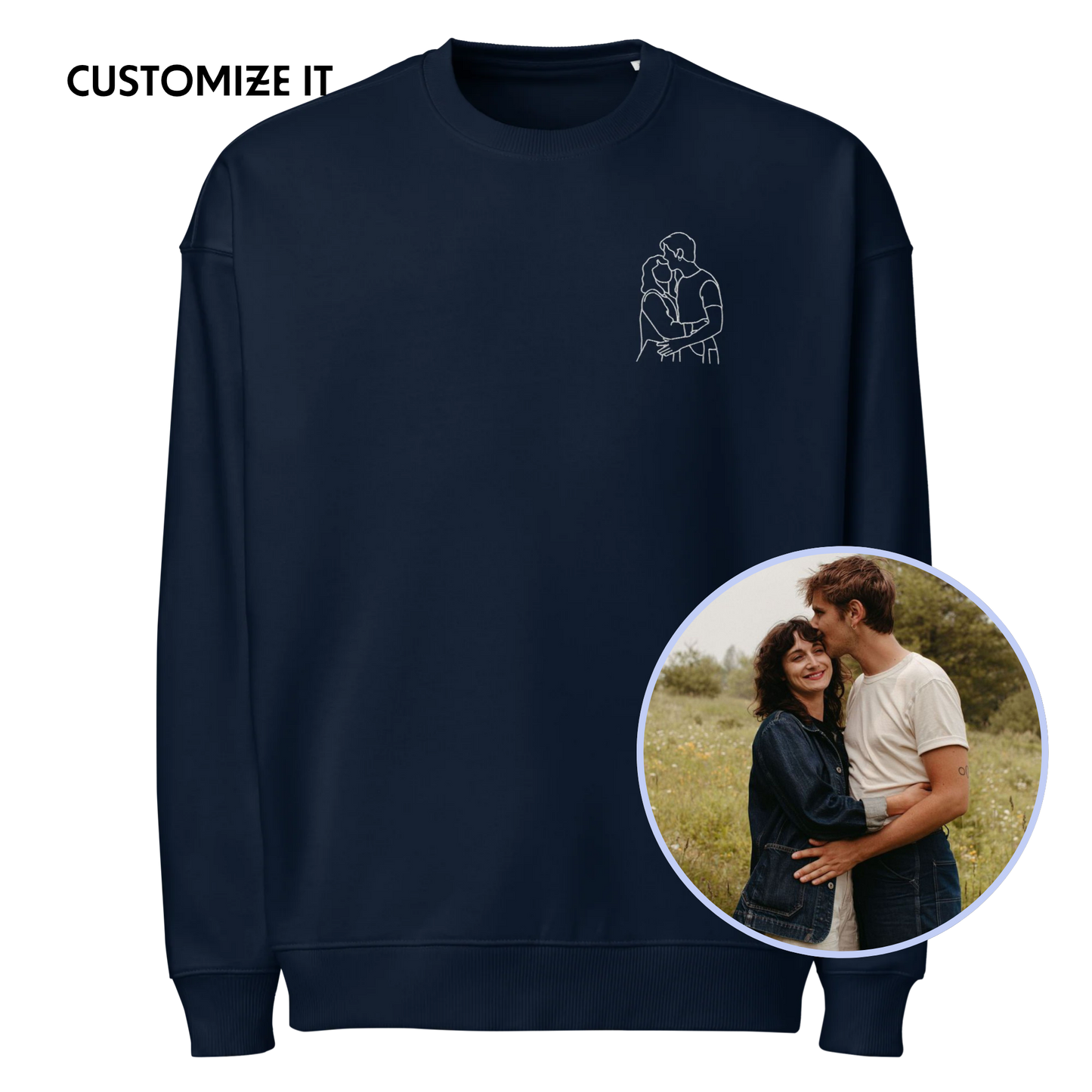 CUSTOM Embroidered Photo Portrait Organic Oversized Sweatshirt