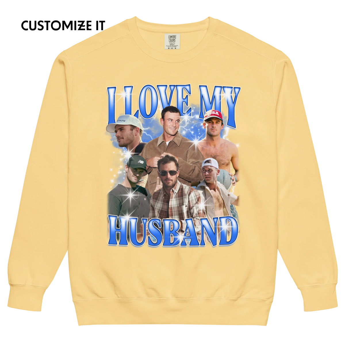 CUSTOM I Love My Husband Photo Bootleg Vintage Wash Crewneck Sweatshirt