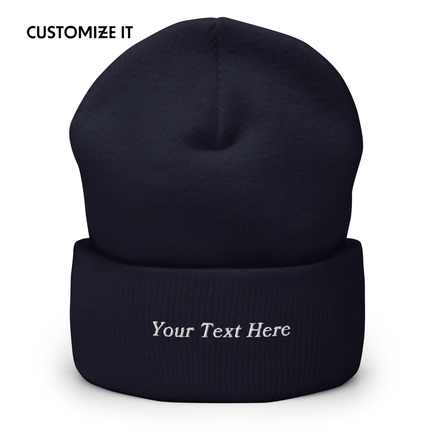 CUSTOM Text Serifed Embroidered Cuffed Beanie