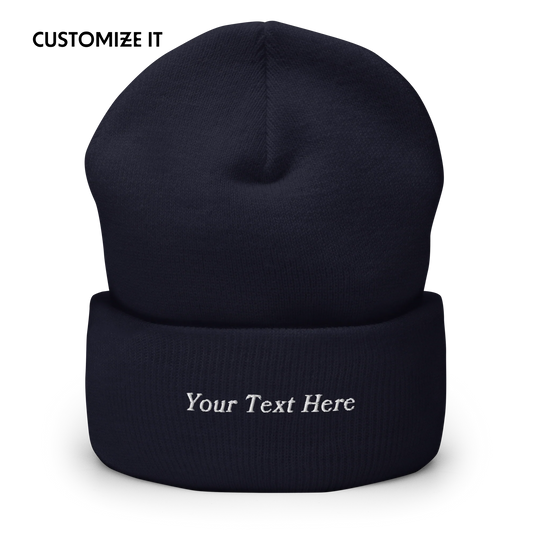 CUSTOM Text Serifed Embroidered Cuffed Beanie