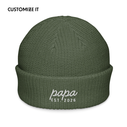 CUSTOM Papa Year Embroidered Cable Beanie