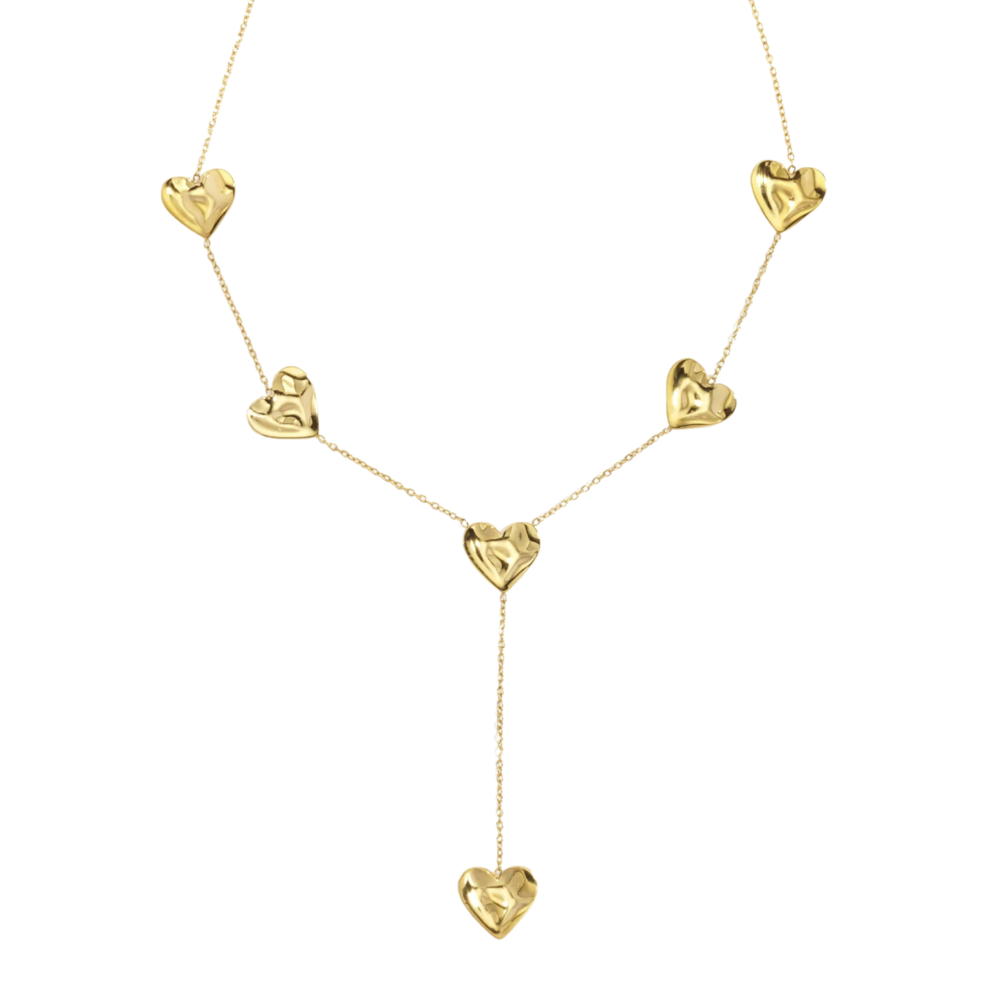 Hammered Hearts Lariat Necklace
