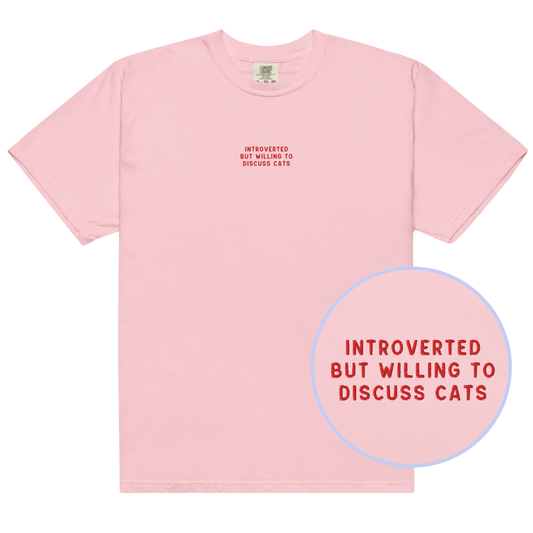 Introverted But Willing To Discuss Cats Embroidered Classic T-Shirt