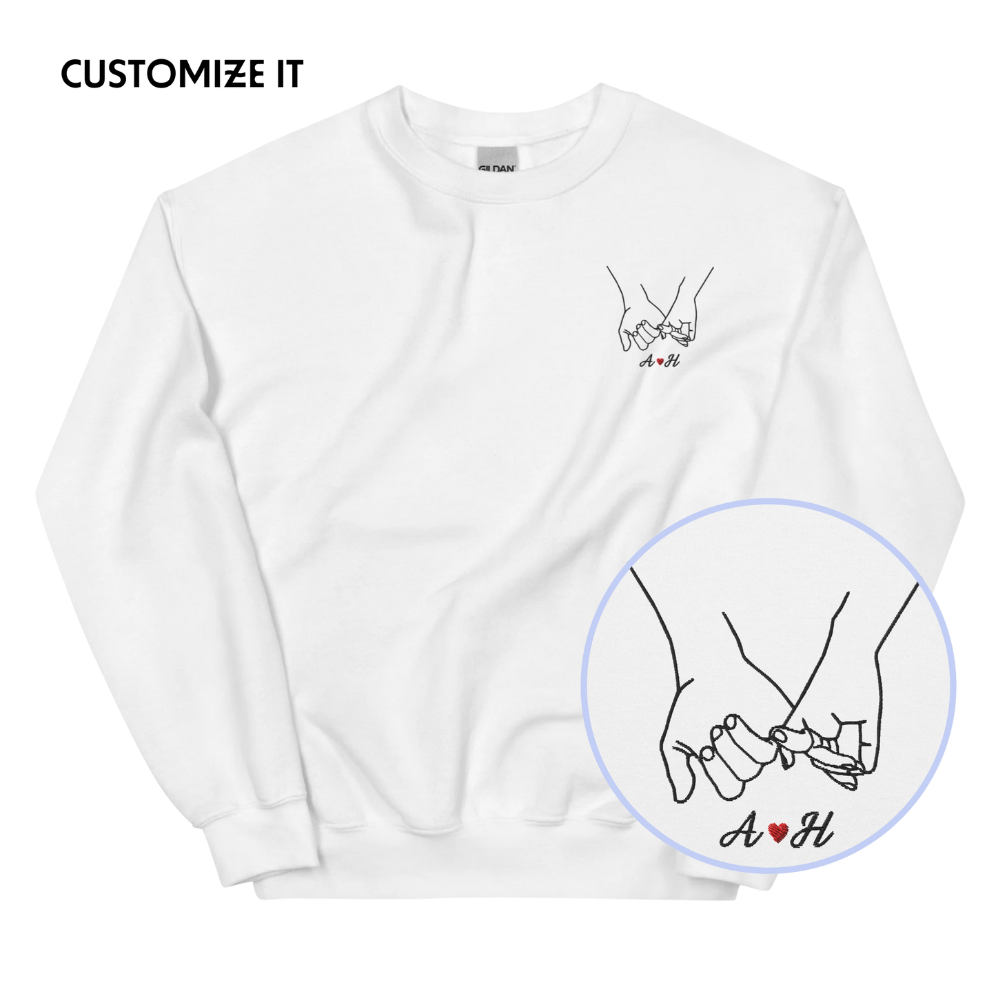 CUSTOM Couple Initials Embroidered Sweatshirt - Pinky Promise