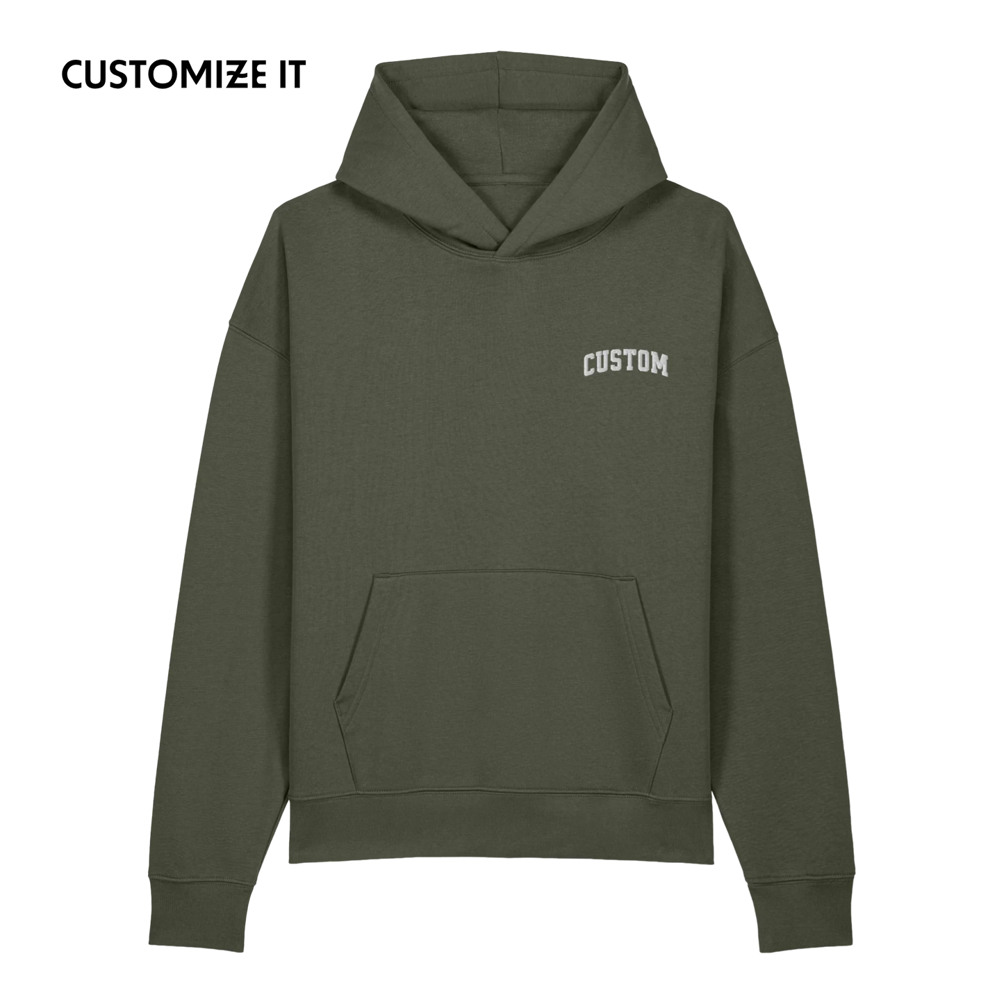 CUSTOM Your Text Varsity Font Embroidered Organic Relaxed Hoodie
