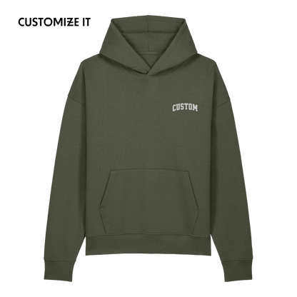 CUSTOM Your Text Varsity Font Embroidered Organic Relaxed Hoodie