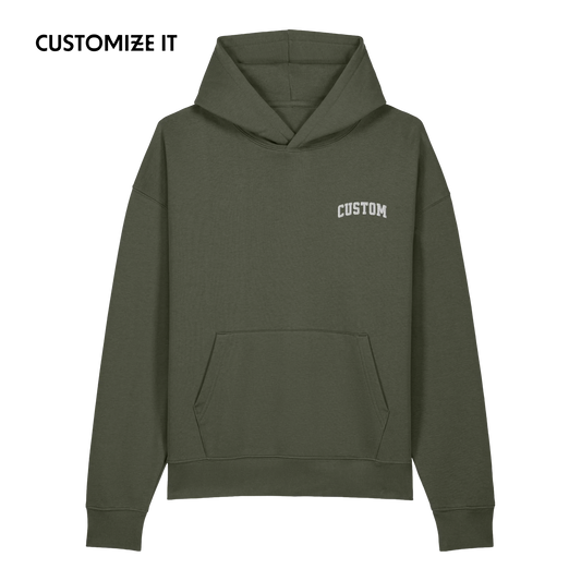 CUSTOM Your Text Varsity Font Embroidered Organic Relaxed Hoodie
