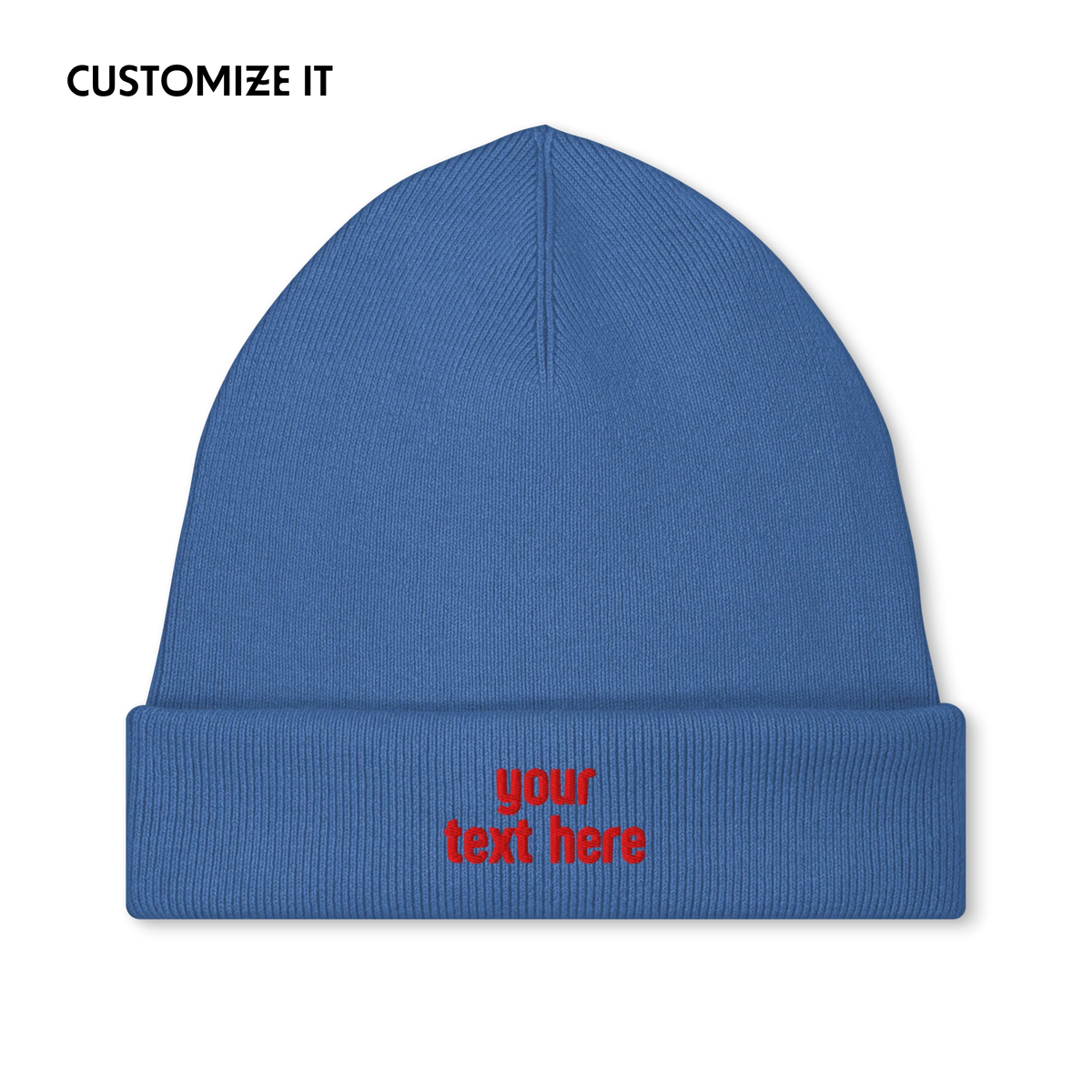 CUSTOM Your Red Text Embroidered Classic Beanie