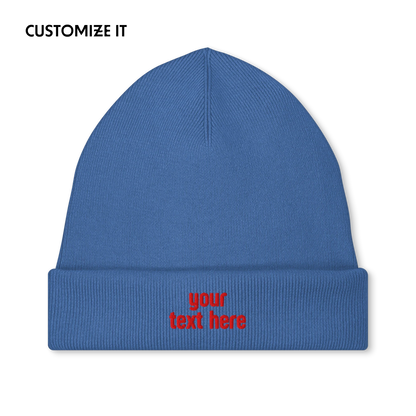 CUSTOM Your Red Text Embroidered Classic Beanie