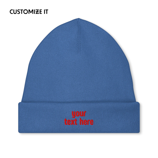 CUSTOM Your Red Text Embroidered Classic Beanie