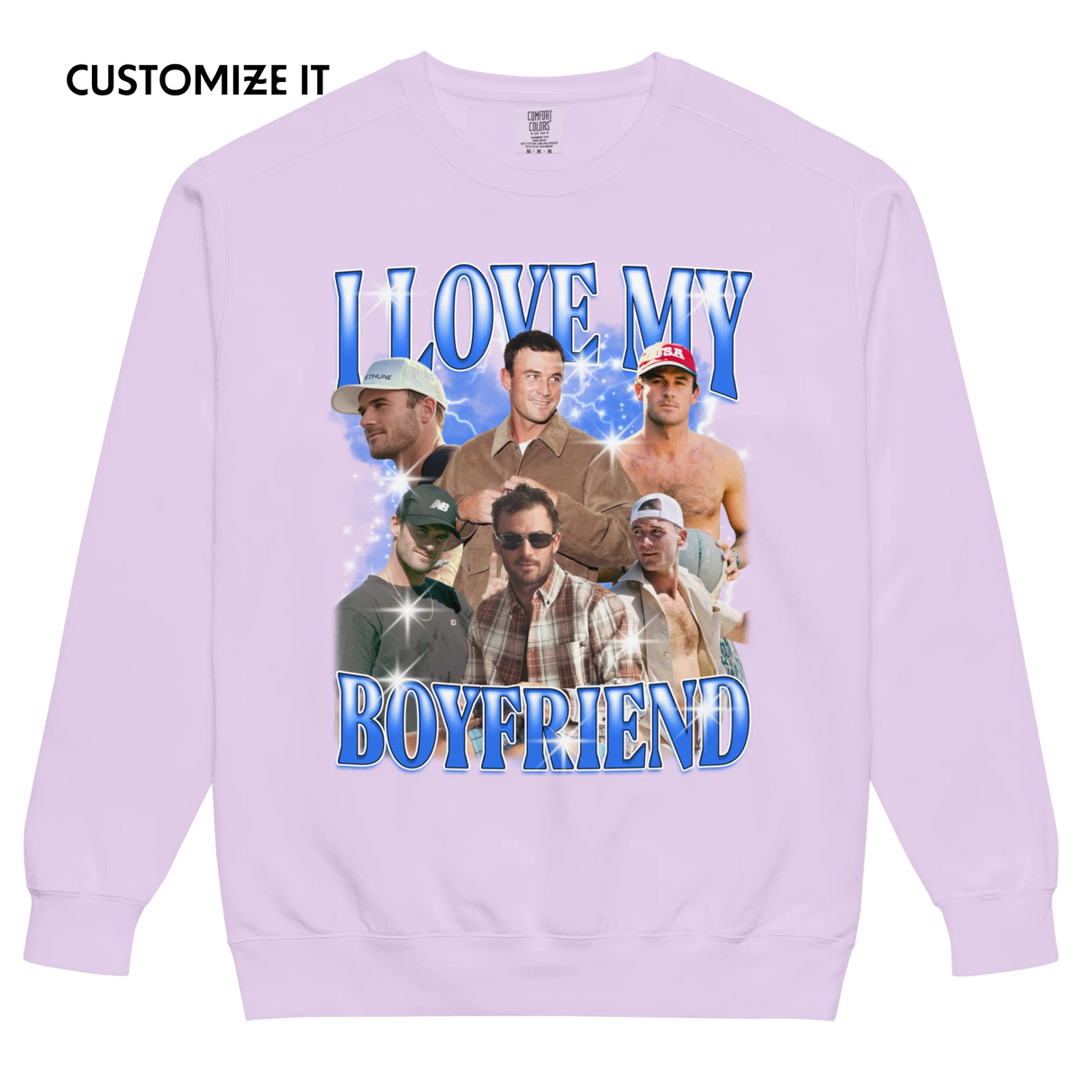 CUSTOM I Love My Boyfriend Photo Bootleg Vintage Wash Crewneck Sweatshirt