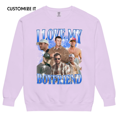 CUSTOM I Love My Boyfriend Photo Bootleg Vintage Wash Crewneck Sweatshirt