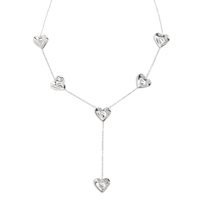 Hammered Hearts Lariat Necklace