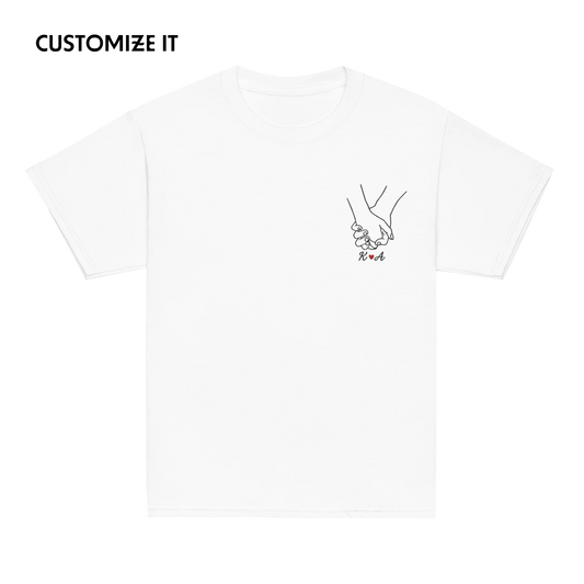 CUSTOM Couple Initials Embroidered Baby Tee - Holding Hands