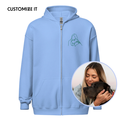 CUSTOM Embroidered Photo Portrait Zip-Up Hoodie