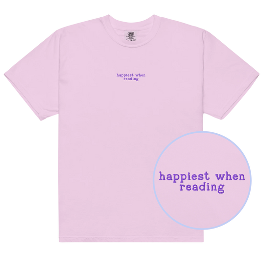 Happiest When Reading Embroidered Premium T-Shirt