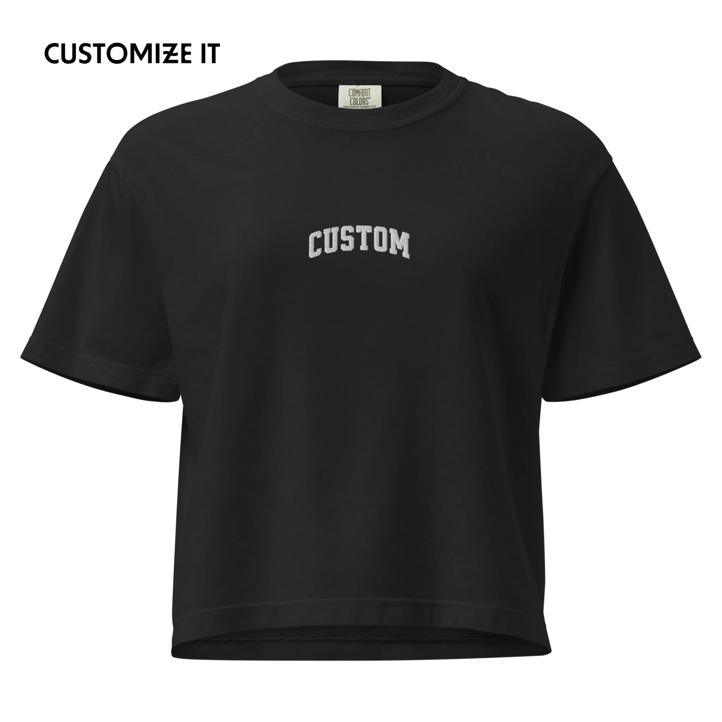 CUSTOM Your Text Varsity Font Embroidered Boxy Tee