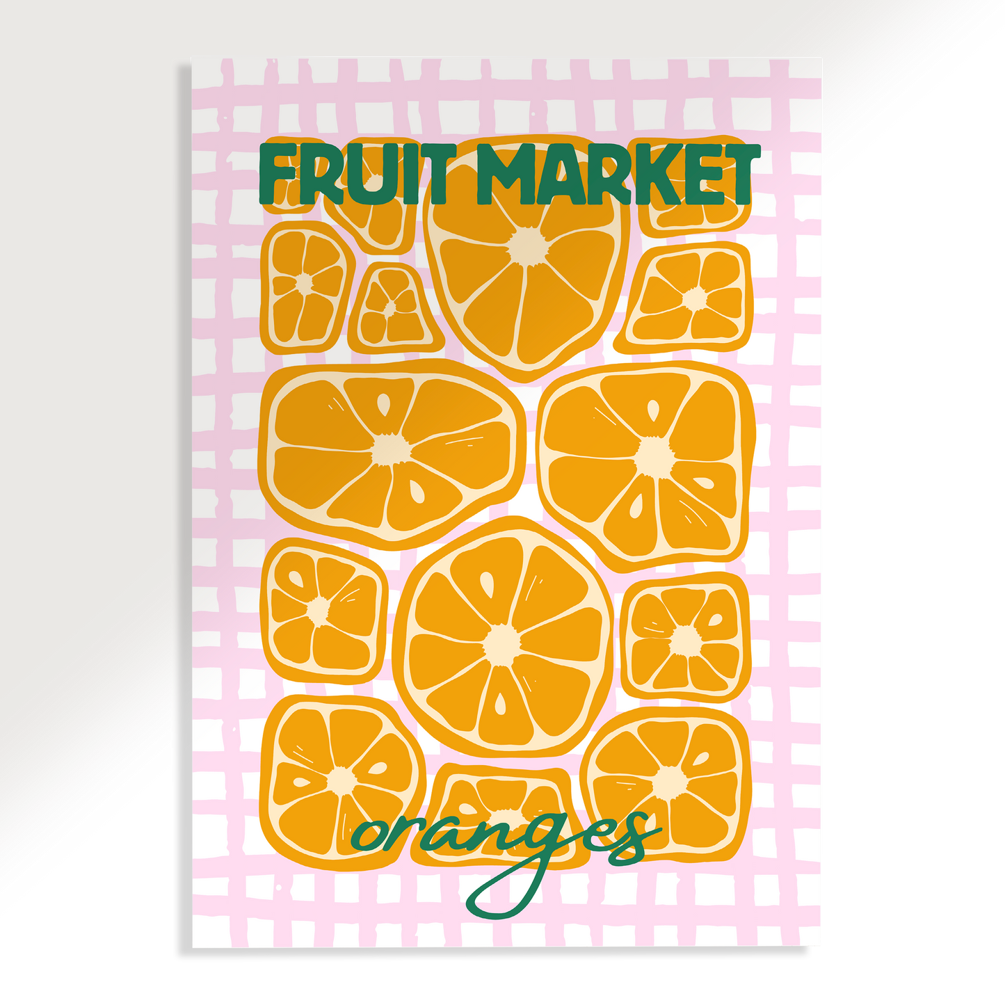 Oranges Fruit Market Checkered Poster