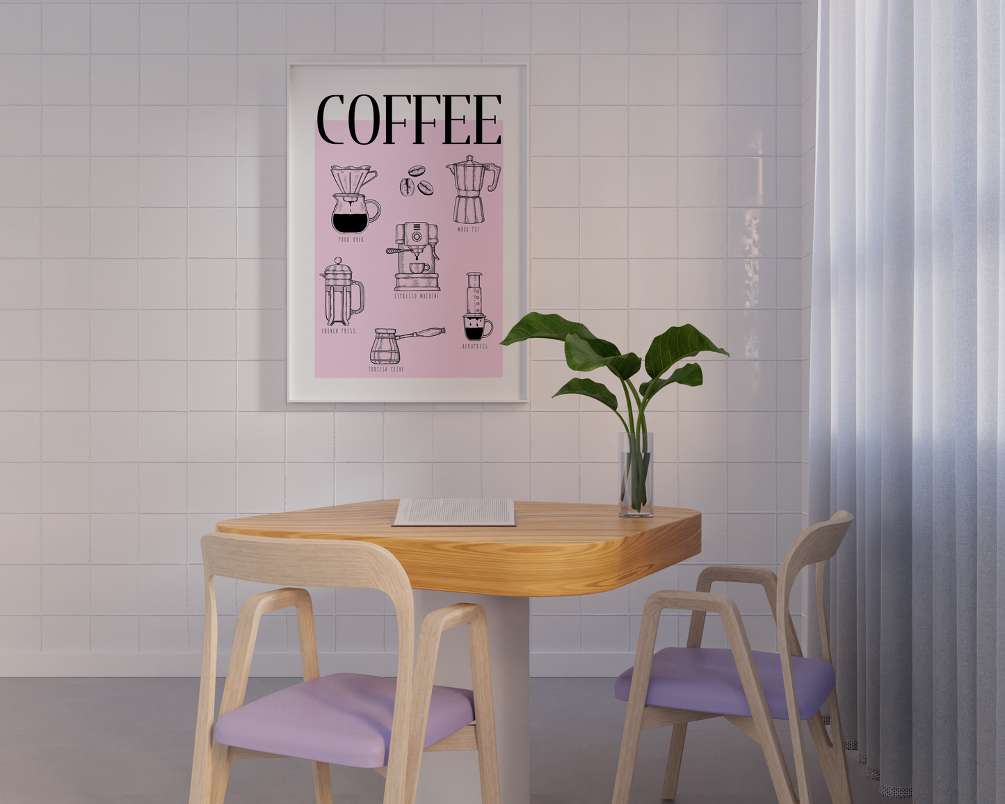 Coffee Brewing Methods Pink Poster