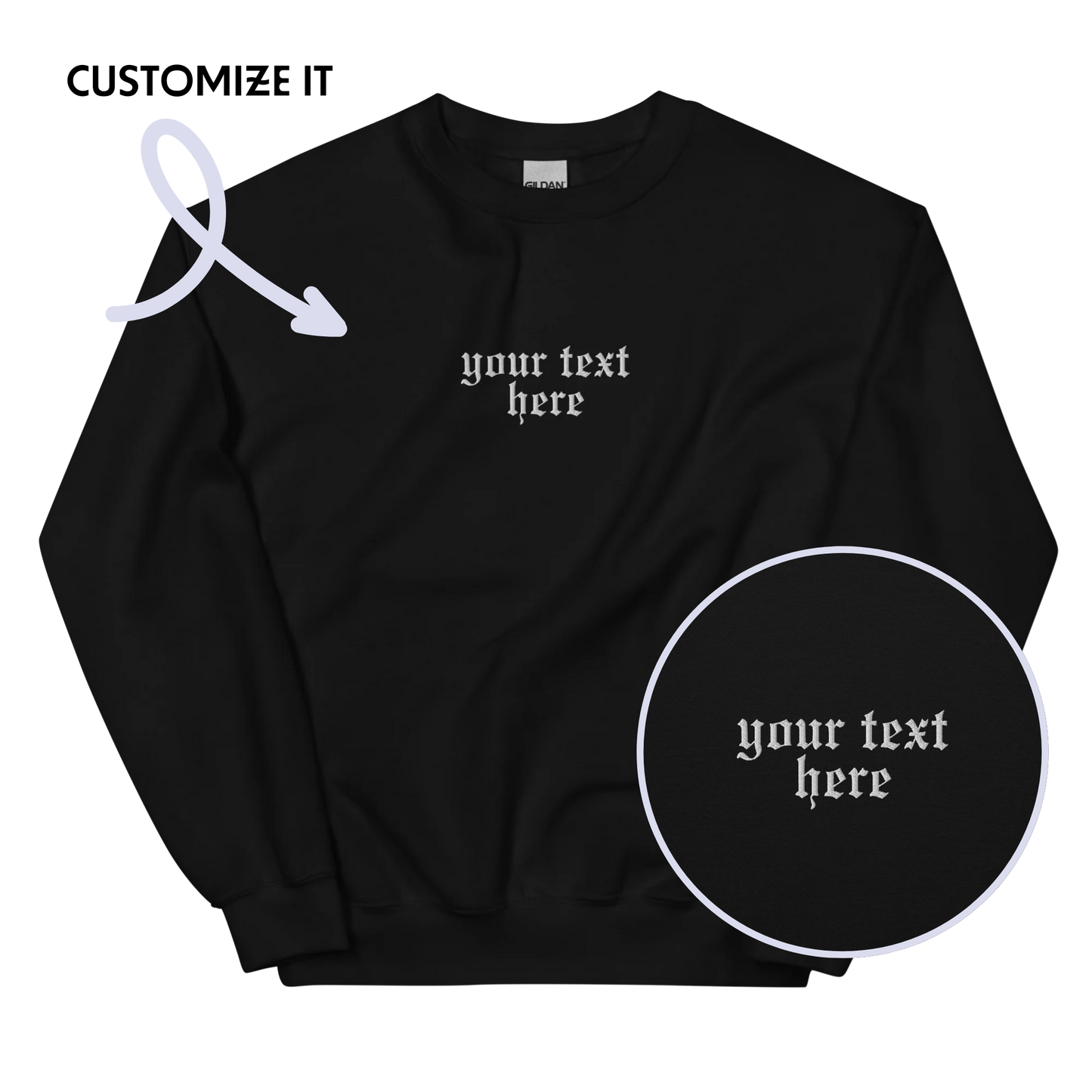 CUSTOM Your Text Gothic Embroidered Sweatshirt