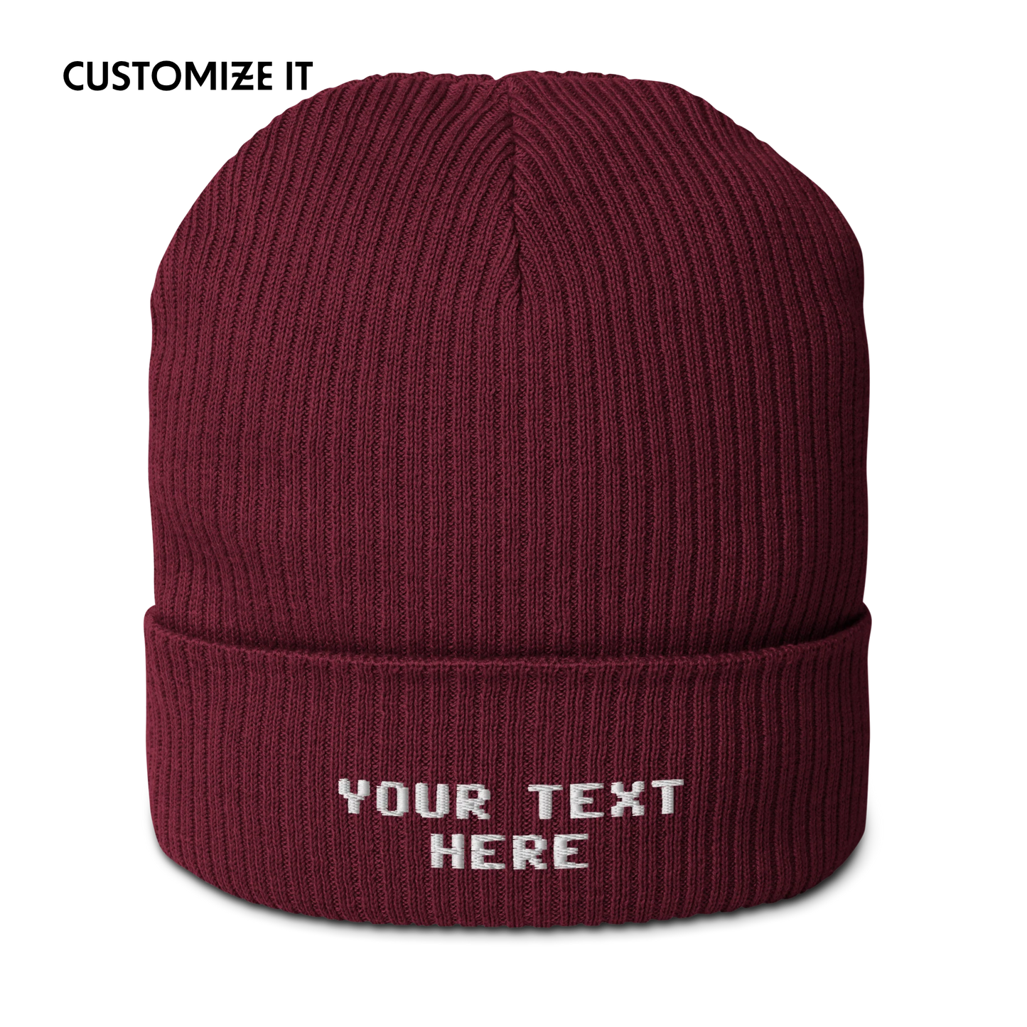 CUSTOM Your Text Pixel Embroidered Organic Ribbed Beanie