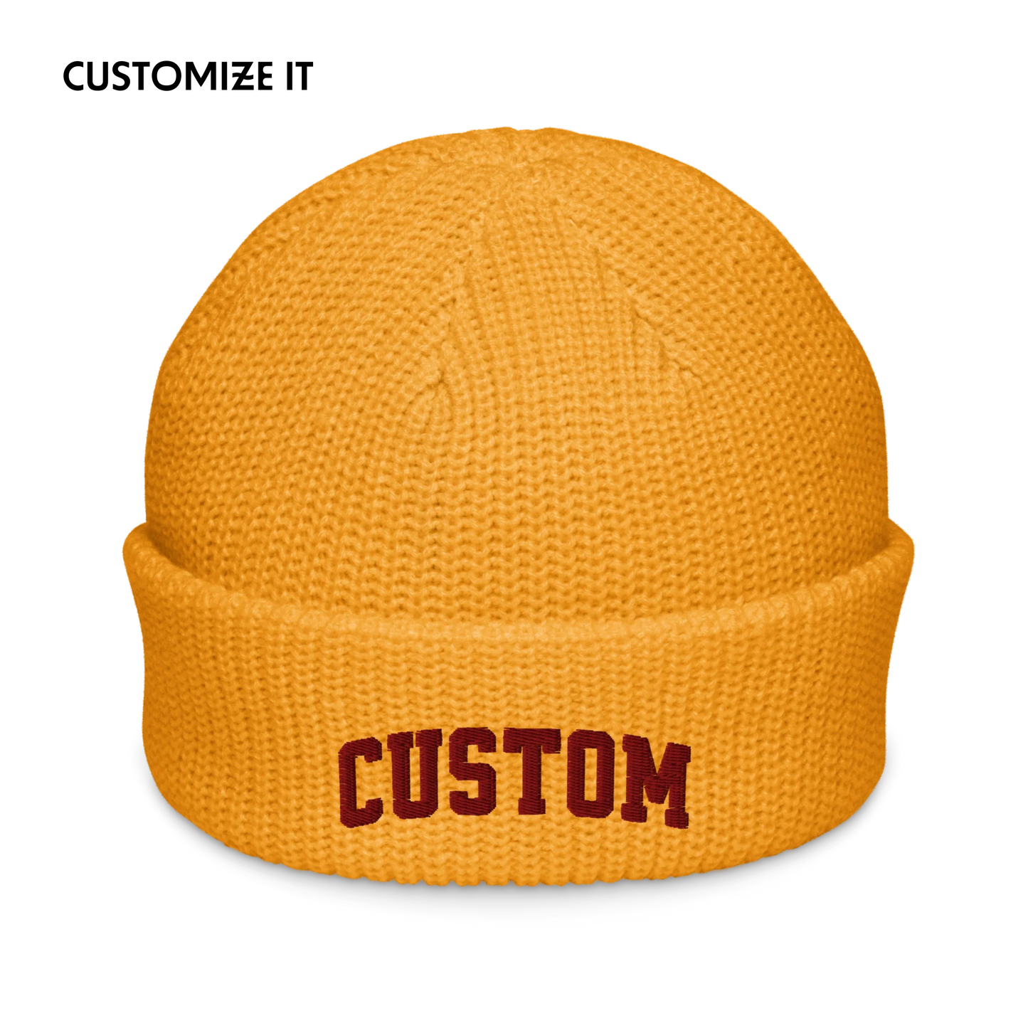 CUSTOM Text Varsity Embroidered Cable Beanie