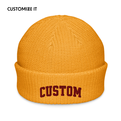 CUSTOM Text Varsity Embroidered Cable Beanie