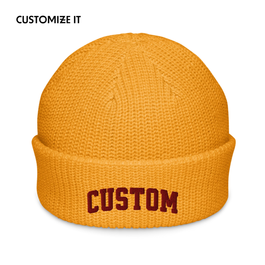 CUSTOM Text Varsity Embroidered Cable Beanie