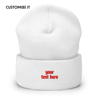 CUSTOM Text Red Embroidered Cuffed Beanie