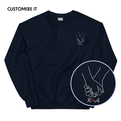 CUSTOM Couple Initials Embroidered Sweatshirt - Holding Hands