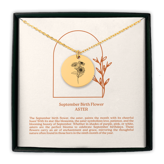 September Birth Flower Coin Necklace (Aster)