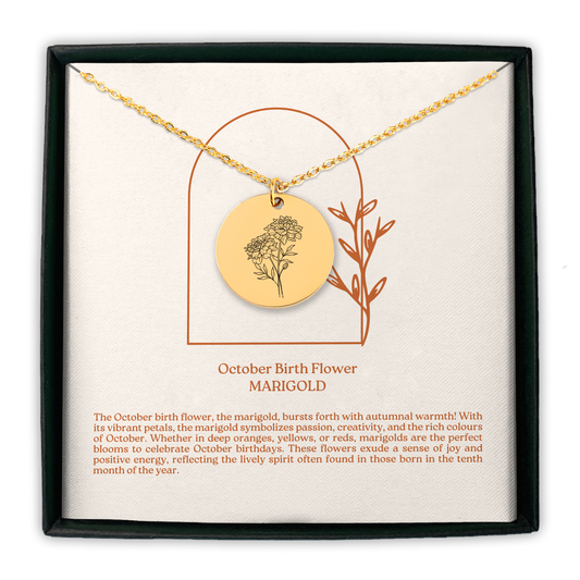 October Birth Flower Coin Necklace (Marigold)